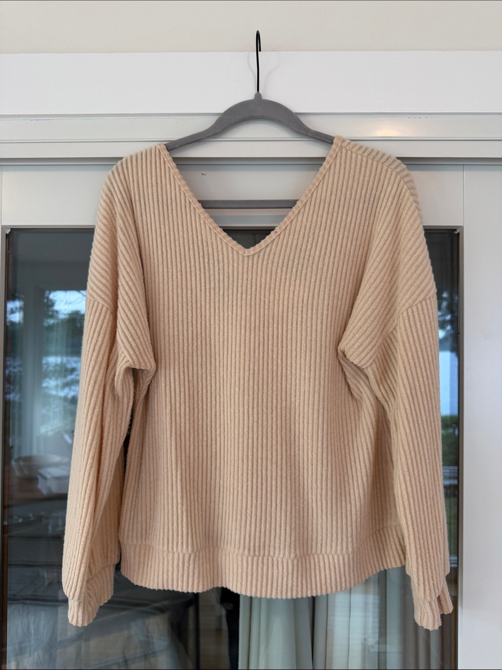V-Neck Ribbed Knit Oversized Sweater